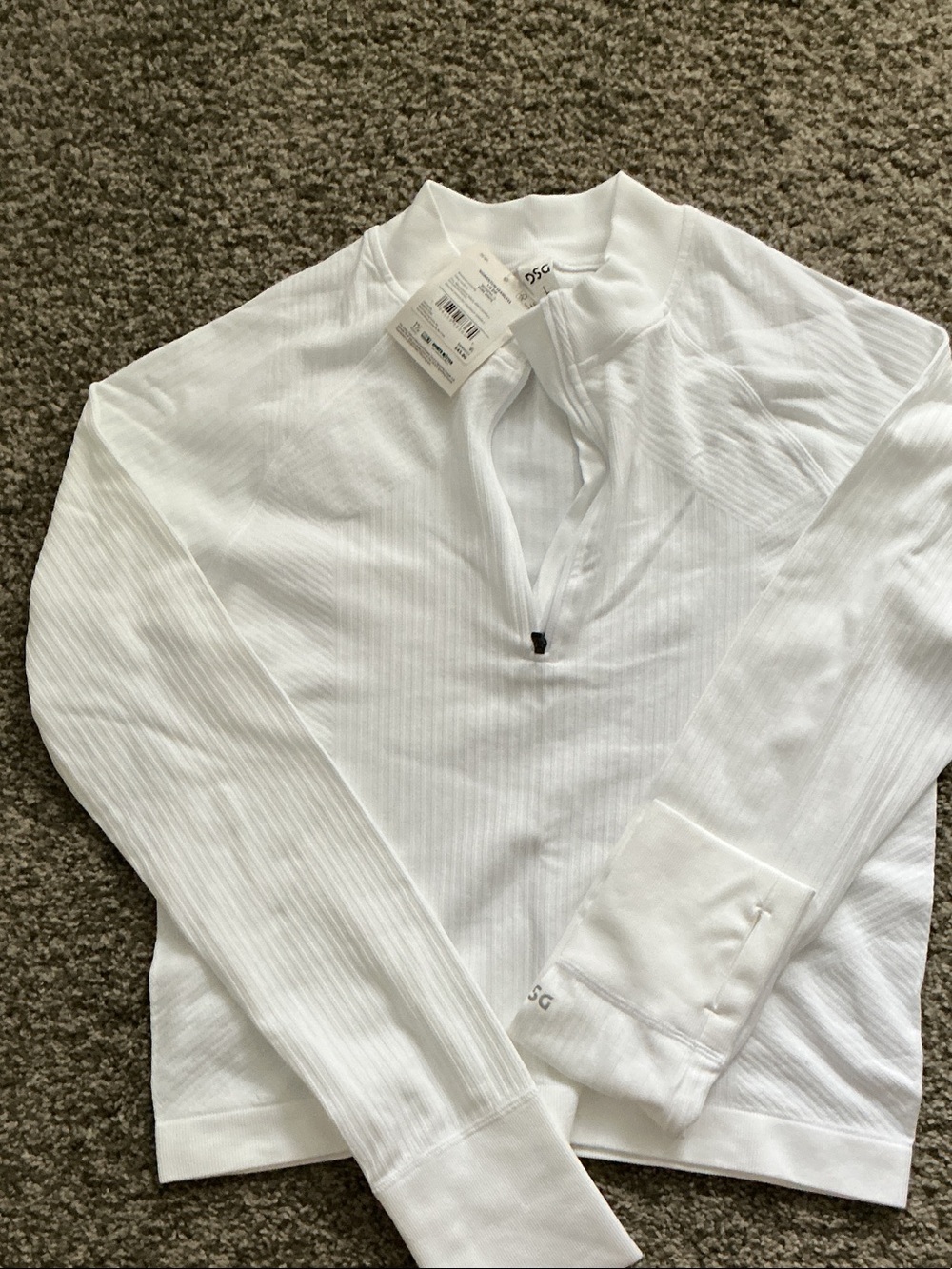 Men's White Long-Sleeve Ribbed Quarter-Zip Shirt